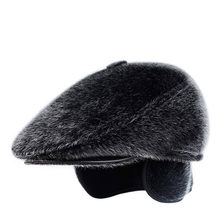 

SQTEIO winter water mink hat men's autumn and outdoor cap plus velvet can protect ear cotton cap, Black