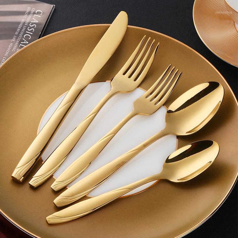 

Flatware Set 5Pcs/ Gold European Dinnerware knife 304 Stainless Steel Western Golden Cutlery Kitchen Luxury Tableware Dinner Set1
