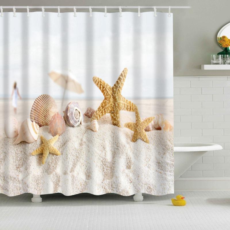 

Beach Shell 3D Digital Printing Shower Curtain Waterproof and Mildew Curtain Finished High Quality Washable Bath Decor