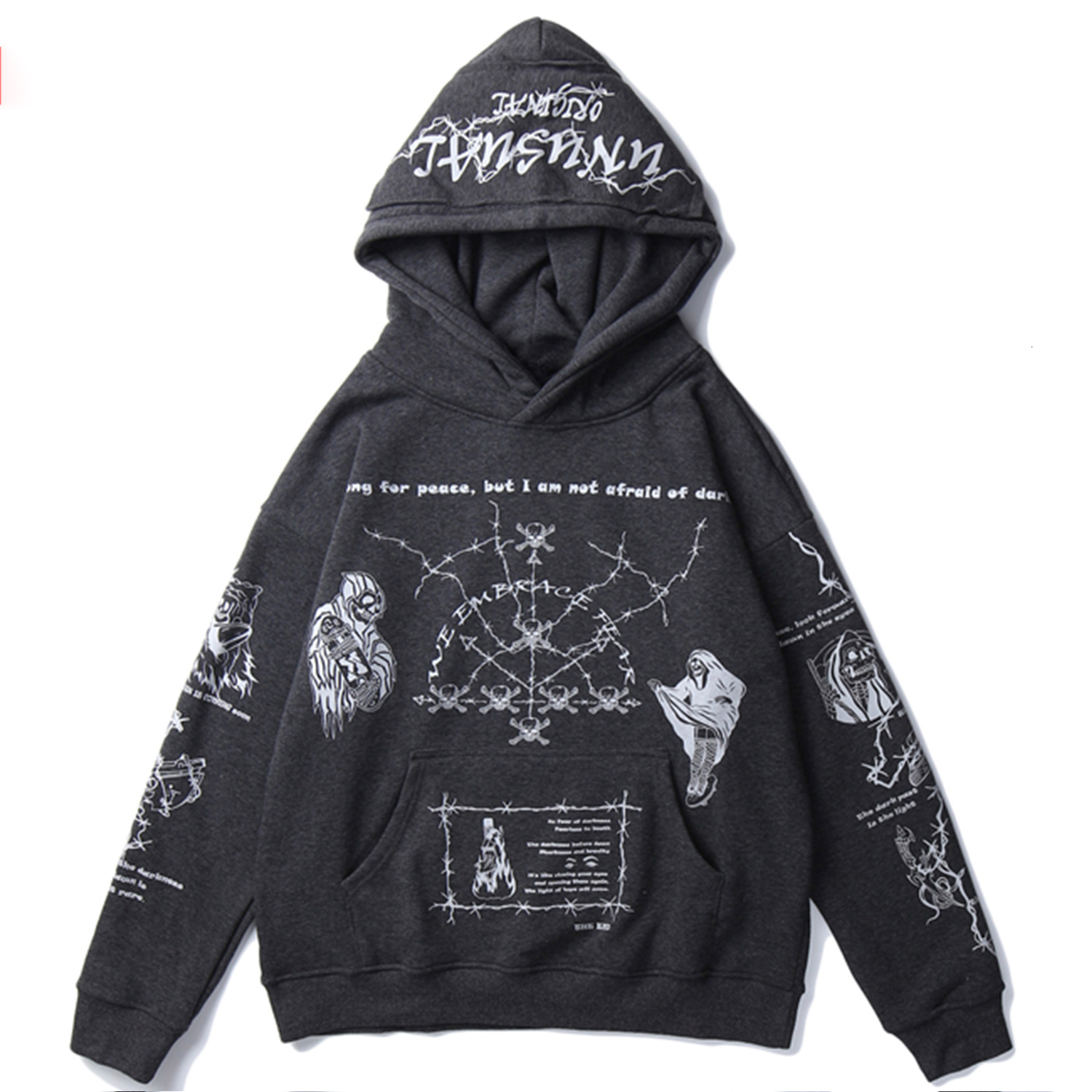 

2021 New Skull Graffiti Thick Mens Hooded Sweatshirts Winter Harajuku Casual Cotton Male Pullovers Hip Hop Streetwear Hoodies Black 8grv, Gray