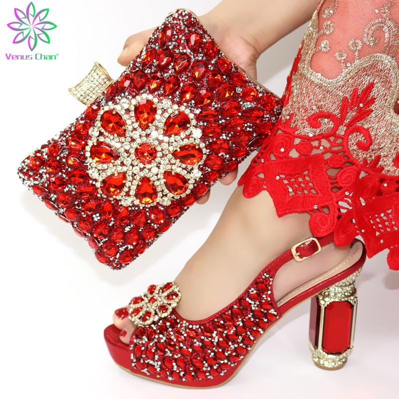 

nice Shoes and Bag Set African Sets 2020 red Color Italian Shoe Bag Set Decorated with Rhinestone High Quality, Green