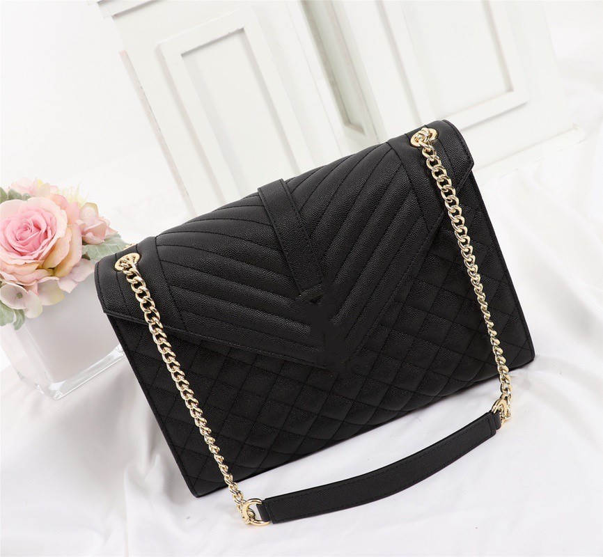 

Luxury designer handbag ENVELOPE genuine caviar leather women bag high quality with chain shoulder bag flap bag ladies handbag, Black gold