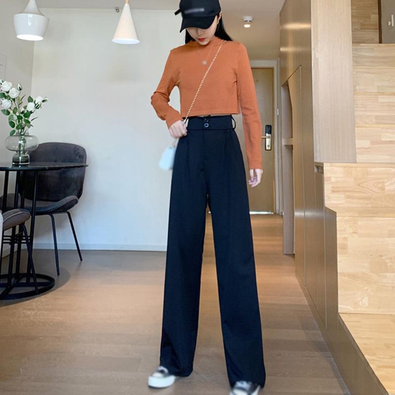 

Women Suit Pants Spring Office Lady Long Trousers Autumn Solid Loose High Waist Pant Vestodo Female Pants, Black