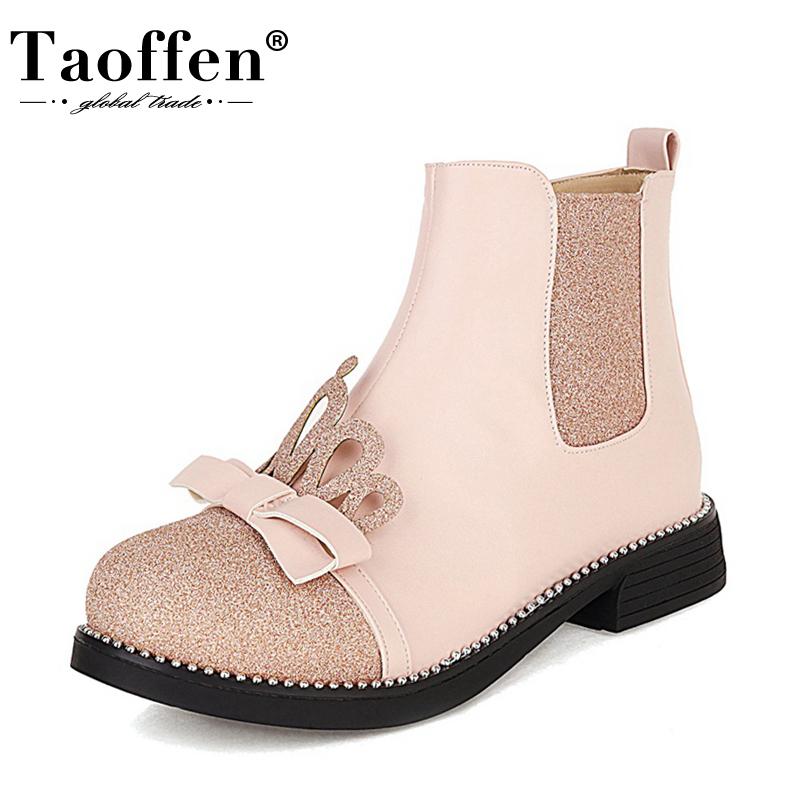 

TAOFFEN Size 26-40 Women Ankle Boots Round Toe Cute Butterfly-Knot Zipper Shoes Winter Warm Boots Women Casual Daily Footwear, Black