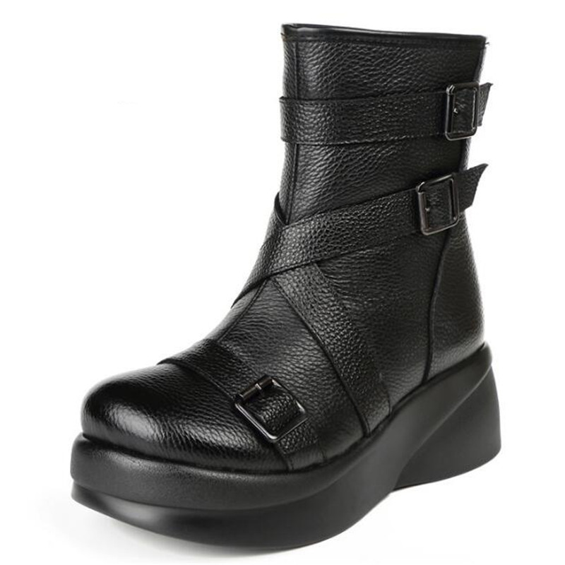 

Loose and Comfortable Boots for Women Autumn Boots Thick Bottom Wedges Genuine Leather Winter Shoes Warm Snow, Black winter boots