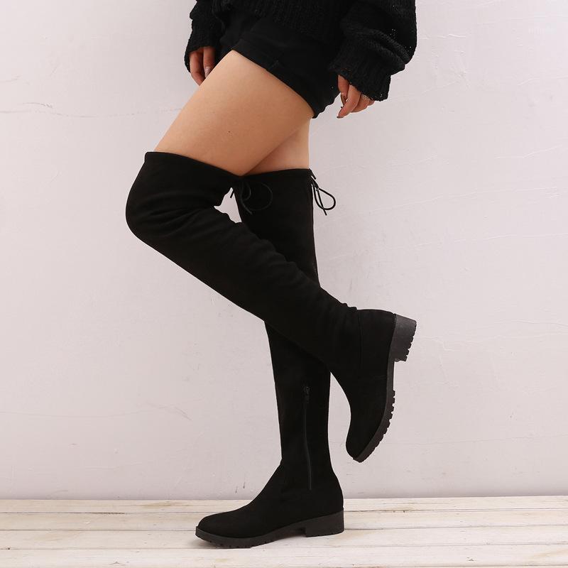 

2020 Fashion Women Boots Winter Over The Knee Heels Quality Suede Long Comfort Square Botines Mujer Thigh High Boots Women1, Black