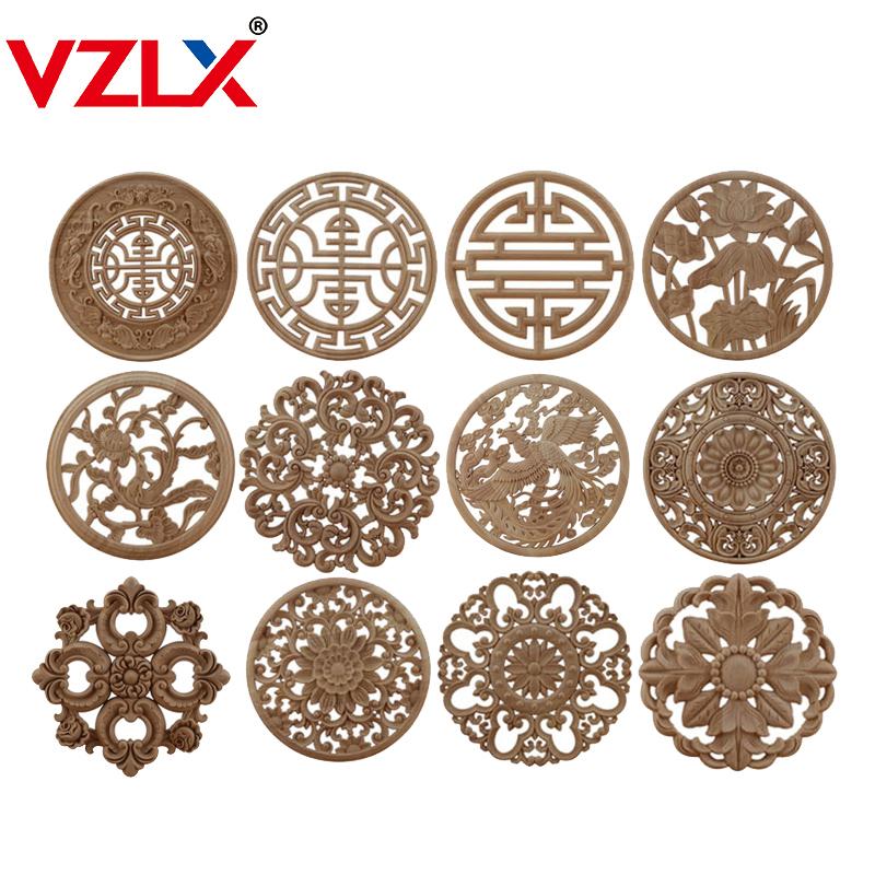 

VZLX Round Wood Carving Woodcarving Wood Decal Carving Lines Applique Rose Rubber Home Decoration Accessories Cabinet Hot