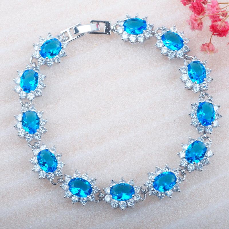 

Link, Chain Luxury For Women Engagement Sky Blue Cubic Zirconia Bracelets Wedding Jewelry Silver Color Charm Crystal Bangles 2021