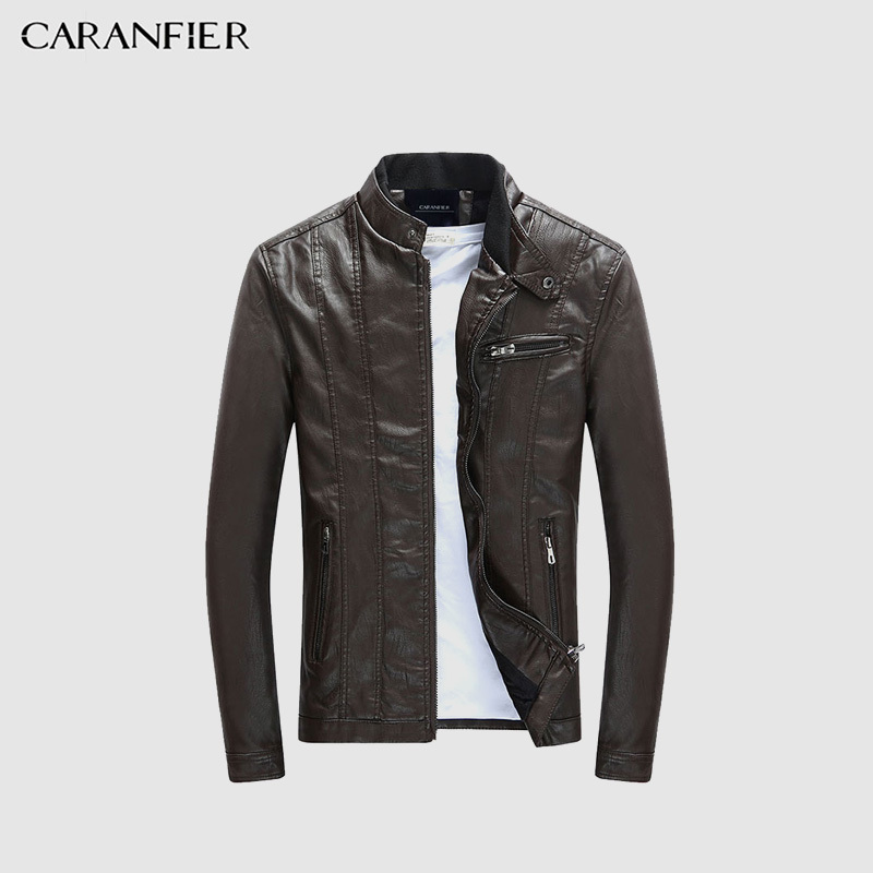 CARANFIER Mens PU Jackets Coats Motorcycle Biker Faux Leather Jacket Men Autumn Winter Clothes Male Classic Thick Velvet Coat 201120Z
