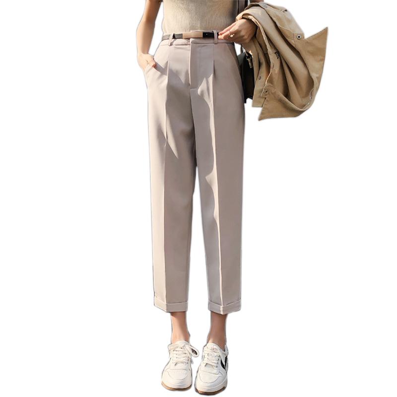 

Elegant Pants Women Solid Harem Straight Pants Mujer Black High Waist Trousers Vintage Spring Autumn 2020 Office Wear, Beige