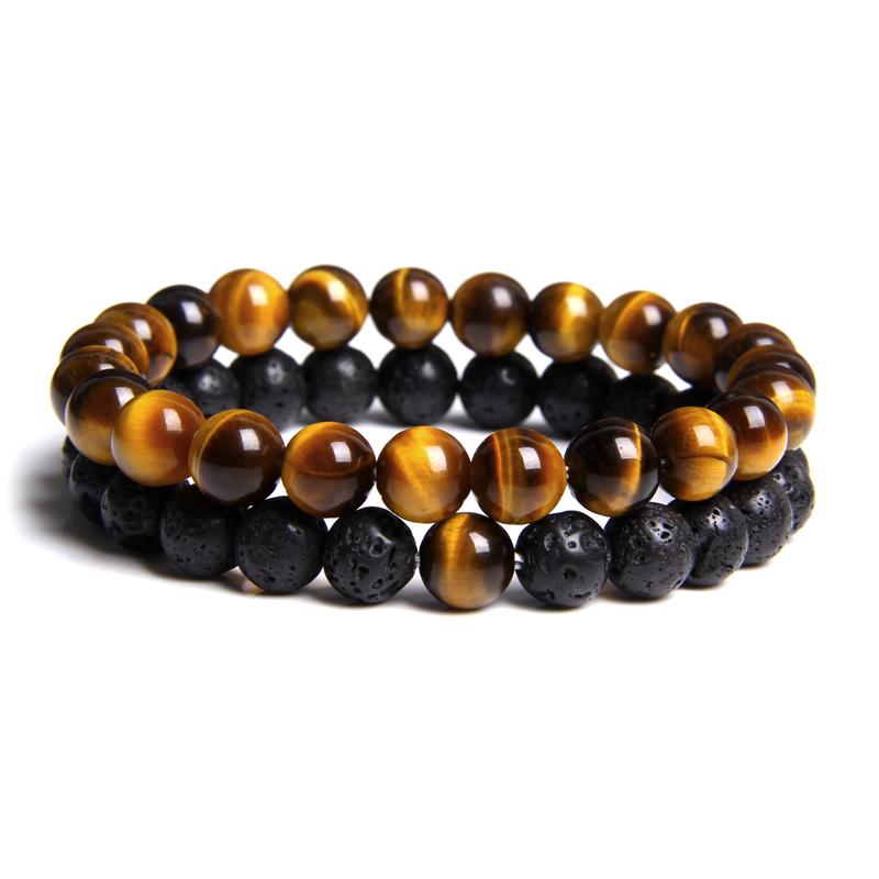 

Men Bracelet Natural Stone Tiger eye Beads Black Lava Volcanic stone Beads Charm Bracelet For Women Homme Jewelry pulseras Gift