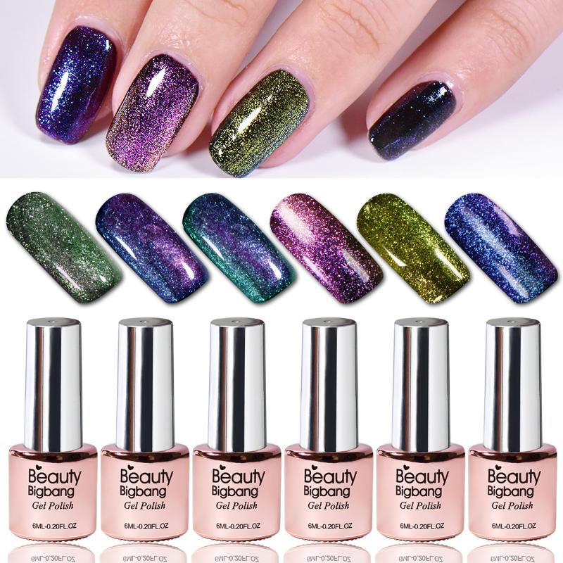 

BeautyBigBang 6 Bottles/Set Chameleon Holographic Nail Gel Polish Set Starry Platinum Effect Soak Off Varnish Nail Art Polish