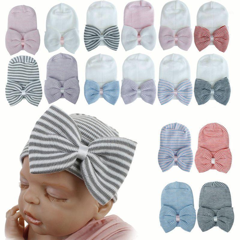

New Newborn Baby Hat Toddler Striped Caps Big Bowknot Beanies Soft Girls Hats Baby Warm Hat for 0-3M Accesories1, 13