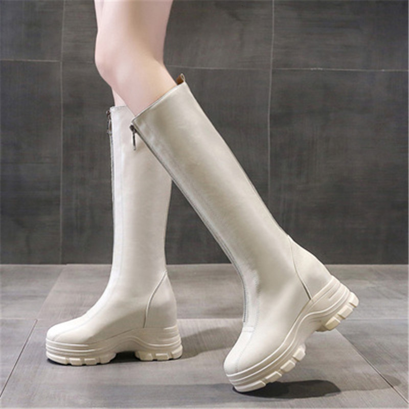 

Sexy 2021 New Female Skinny Knee High-fashion Front Zip Women's Shoes Woman Boots -39 PTYP, Beige
