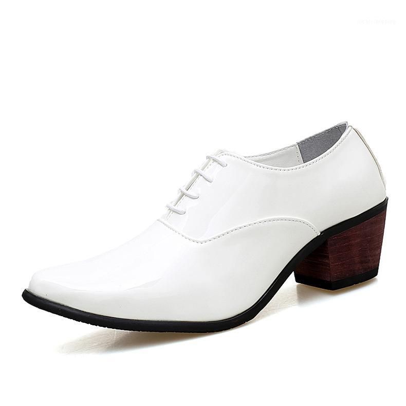 

Men Patent Leather Oxford Shoes Breathable Pointed Toe High Heels Formal Business Prom Fashion Dress Wedding Groom Shoes 6631, White