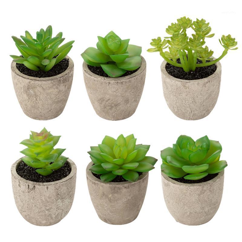 

6Pcs Artificial Simulation Succulent Plants Pots Bonsai Microscapes Pulp Basins for Desktop Plant Garden Decoration1, As pic