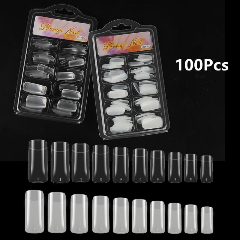 

100pcs False Nail Tips White/clear/natural French Style Fingernails Nail Tips Full Cover Fake Nails Diy Manicure Tools, French full clear
