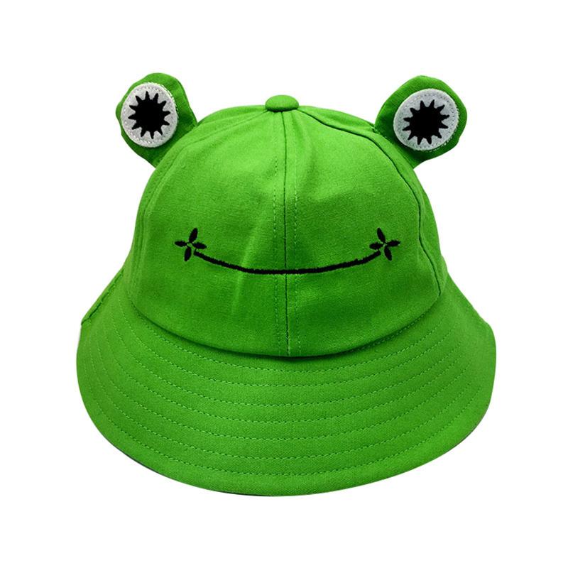 

2020 New Bucket Hat Summer Fisherman Hat Women Outdoor Cotton Cute Travel Frog Design Sombrero, Black