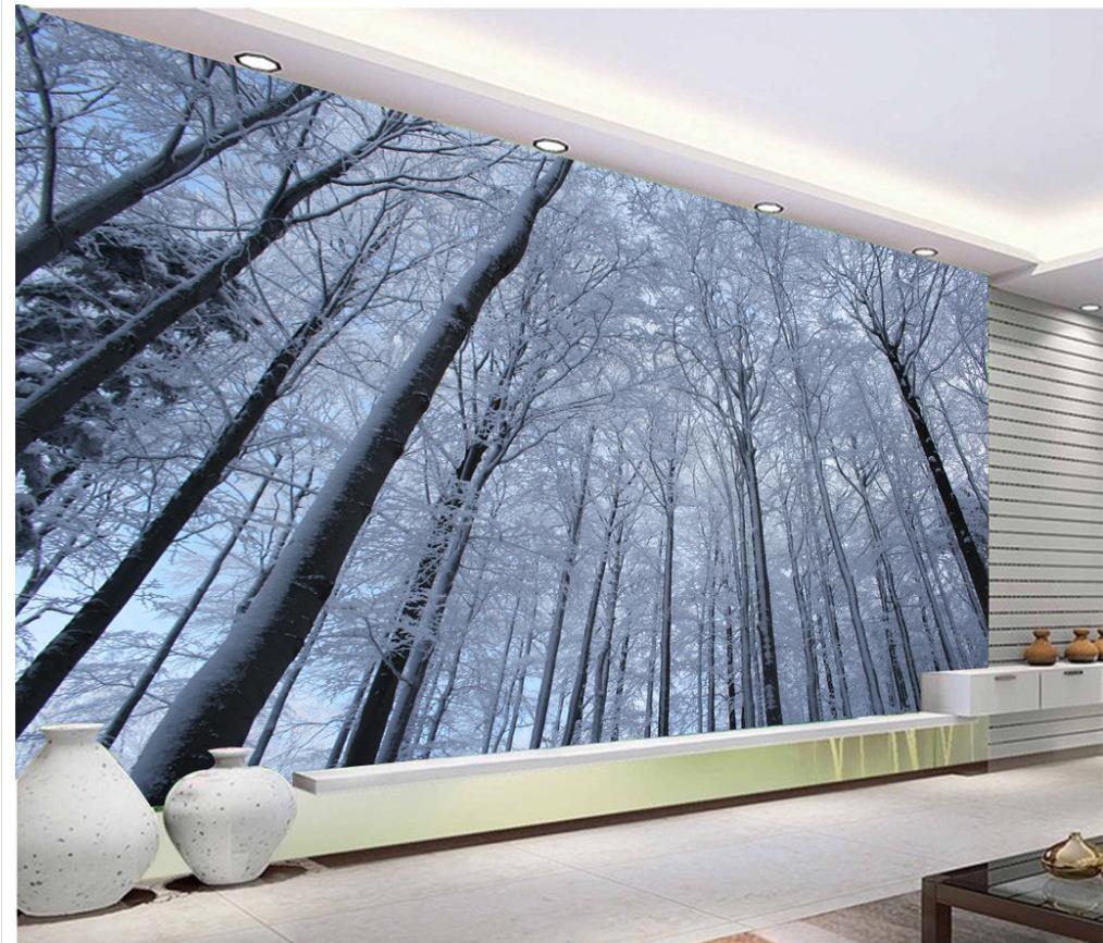 

3d murals wallpaper for living room background wall of big snow forest tree wallpapers, Grey