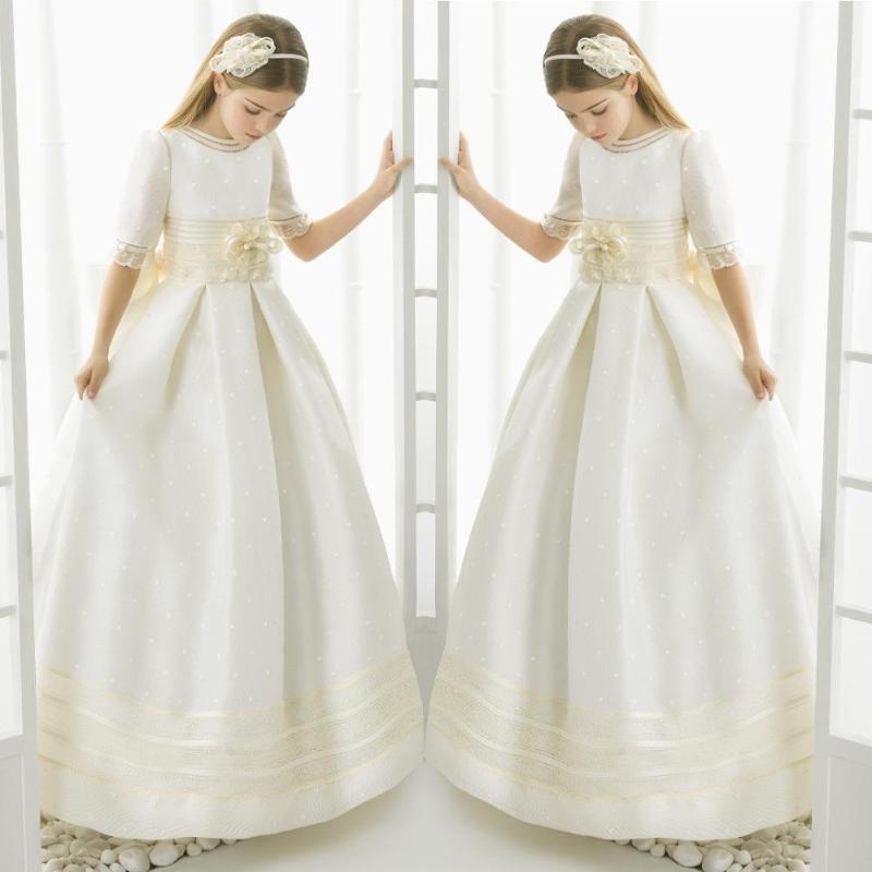 

Kids Flower Girl Dresses Bow Satin Floor-Length Girls Pageant Dresses First Communion For Girls Vestidos De Comunion, As image
