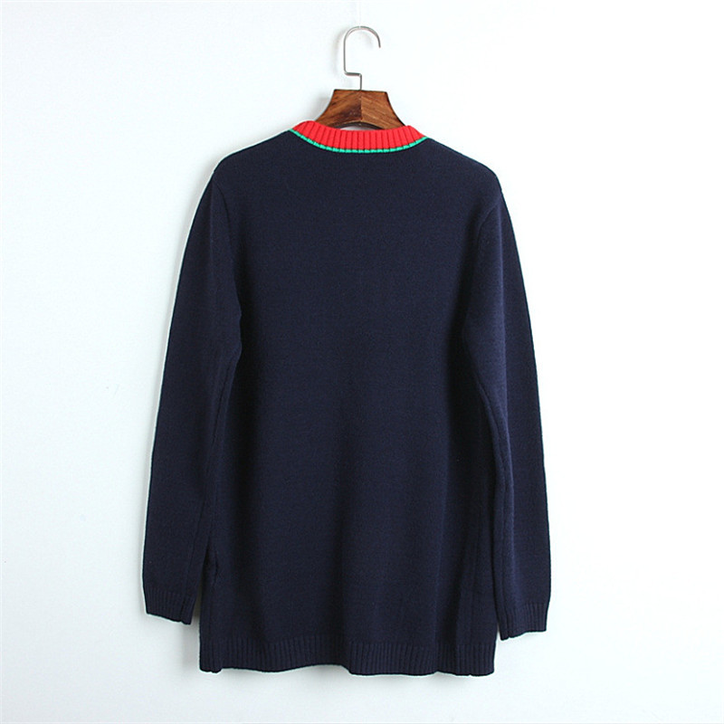 

2021 Basic Women's New Vintage Autumn Sweaters with Low-cut Colorblock Loose Cardigan Long Sleeves Large Size Swedish Mesh Mujer 6EFW, Navy blue.