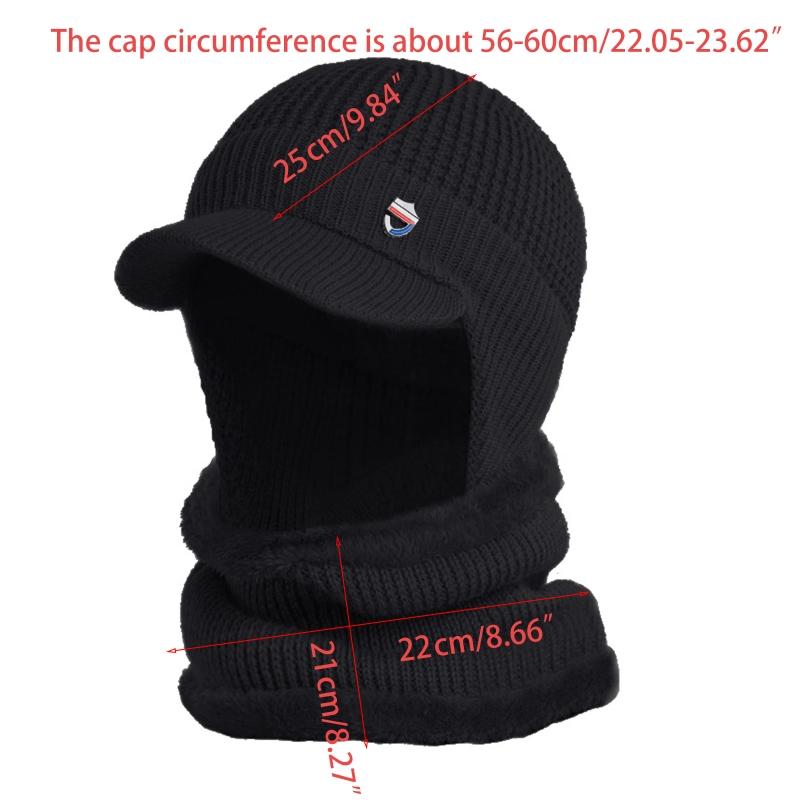 

Hats, Scarves & Gloves Sets Men Winter 2Pcs Set Visor Brim Earflap Beanie Hat With Circle Scarf Knitted Thicken Plush Lined Skull Cap Neck W