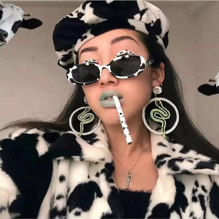 

Women's Classic Oval Women Cow Color Stylish Fashion Small Shades UV400 Sunglasses