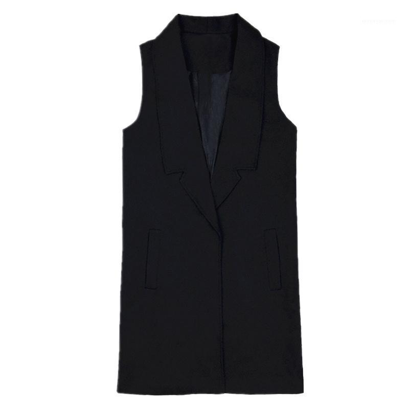 

Women Vest New Korean Version of Loose Large Size Long Waistcoat Women's Black Vest Sleeveless Suit Jacket Leisure1