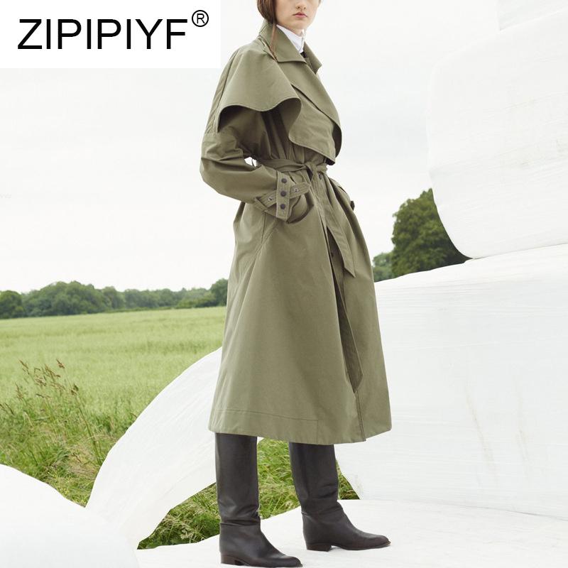 

Autumn New Fashion Army Green Temperament Women Windbreaker Wear Single-breasted Elegant Trench Coat C1969