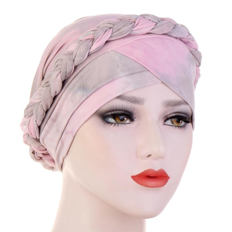 

Women Pre-Tied Turban Hat Twisted Braid Hair Cover Wrap Hijab Tie-Dye Chemo Cap