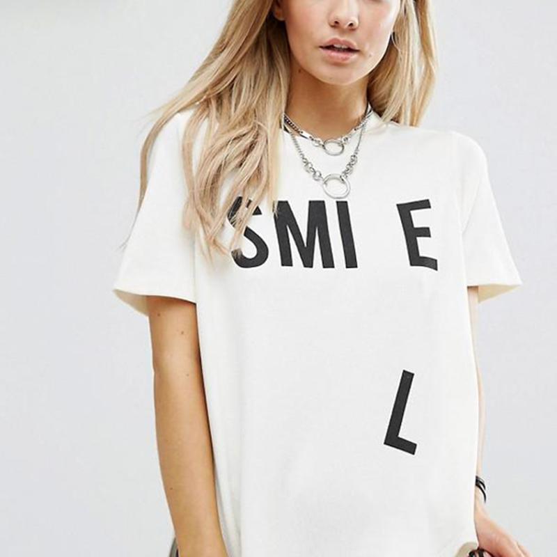 

SMILE Letter Women O Neck T Shirts Printing Fashion Summer female Tshirt kawaii Alphanumeric Harajuku Tumblr women Tops white, Smw white