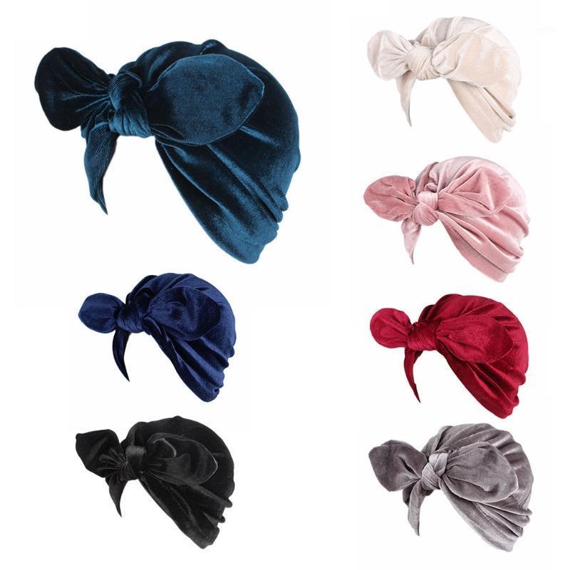 

Womens Ear Style Velvet Turban Hat Bowknot Cap Beanie Wrap1