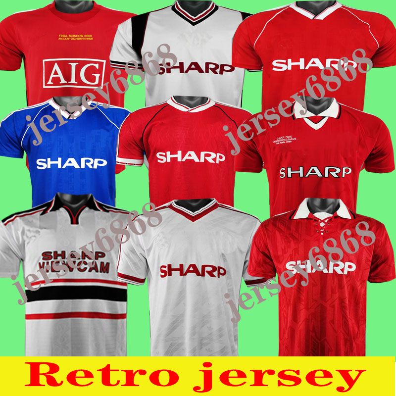 

Retro Jersey 86 88 07 08 96 United UCL match utd home Manchester 94 98 United RONALDO BECKHAM CANTONA Retro 2002 United Soccer Man Jersey, 94/96