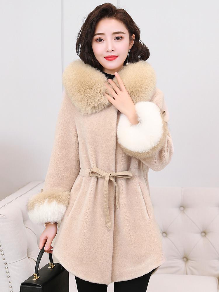 

Real Fur Coat Women 100% Wool Female Jacket Korean Style Winter Clothes Hooded Fur Collar 2020 Mujeres Abrigos Pph2908, White