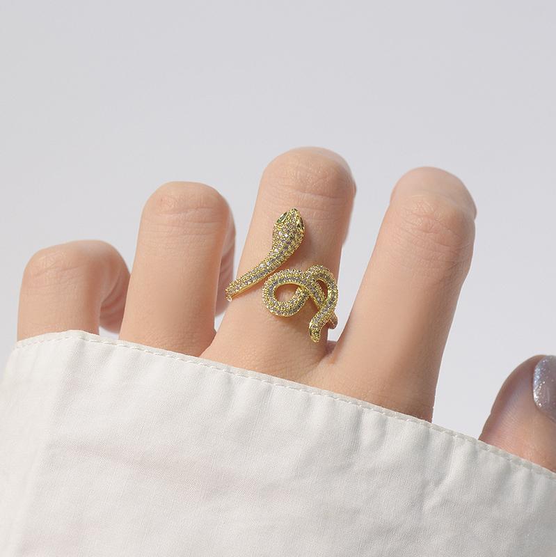 

Cluster Rings Delicate Jewelry 14K Real Gold Adjustable Crystal Snake For Women Luxury Cubic Zircon Engagement