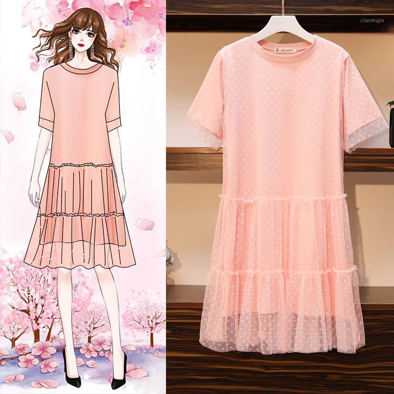

8161# Maternity Dress Summer Chiffon Dot O Neck Short Sleeve Loose Stylish Dress for Pregnant Women Mom1, Pink