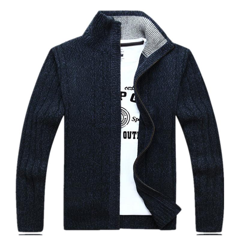 

Men' Wool Sweater Cotton Men' Cardigan Winter Autumn Zipper Short Skirt Wear Knitted Top, 203 navy blue