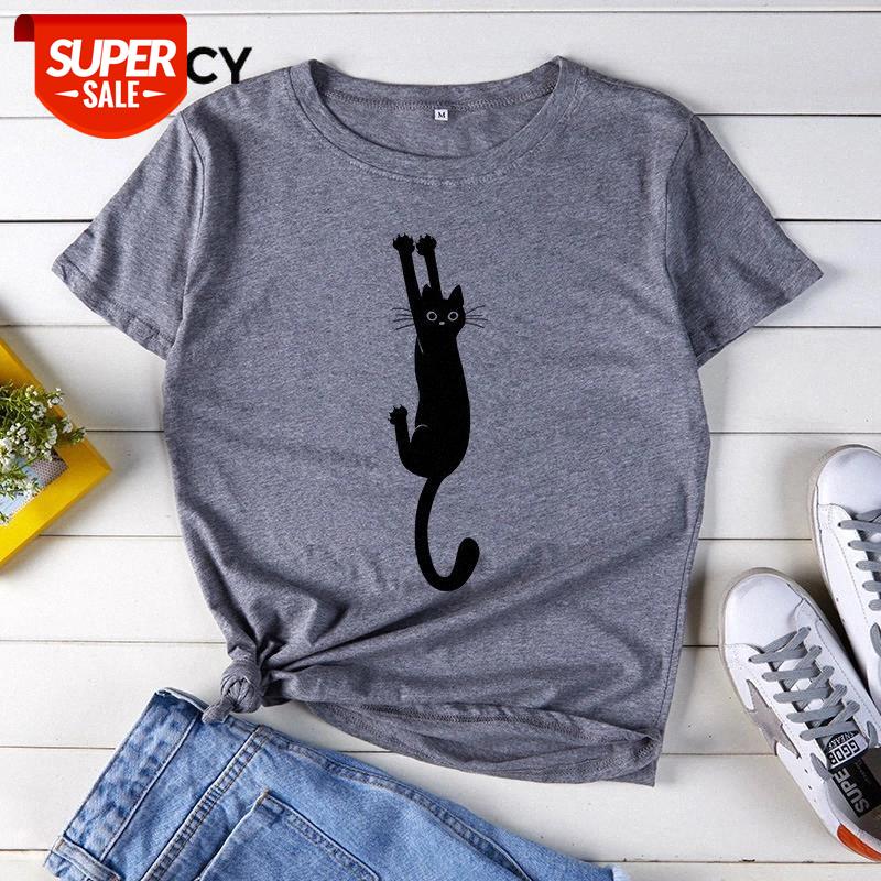 

JFUNCY Funny Black Cat Plus Size Woman Tshirt Printed Women T-Shirt Summer Cotton Tees Tops Short Sleeve Casual Female Shirts #eL0B, White