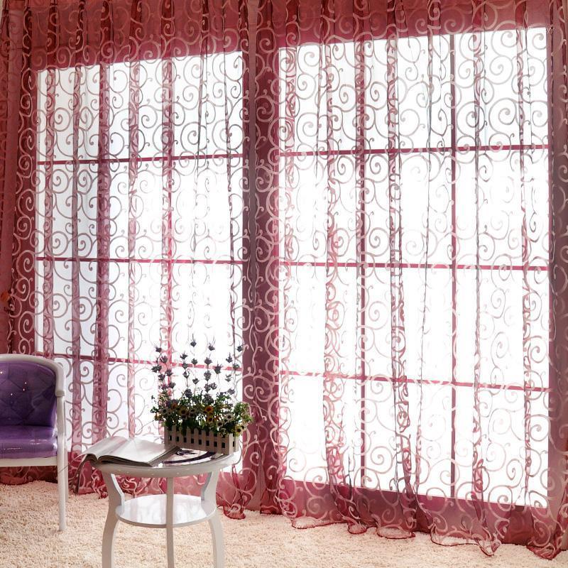 

1M*2M New Sheer Voile Tulle for Bedroom Living Room Balcony Kitchen Printed Tulip Pattern Sun-shading Curtain Window Curtains1, Brown