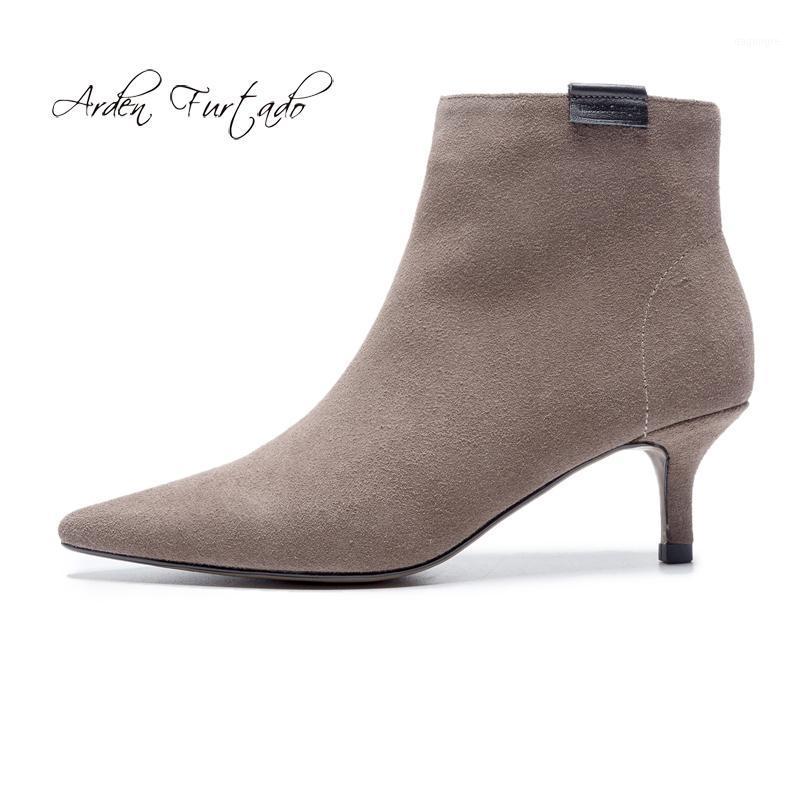 

Arden Furtado fashion women's shoes 2020 pointed toe lower heels stilettos heels zipper ankle boots women's boots size 33 40 new1, Nude