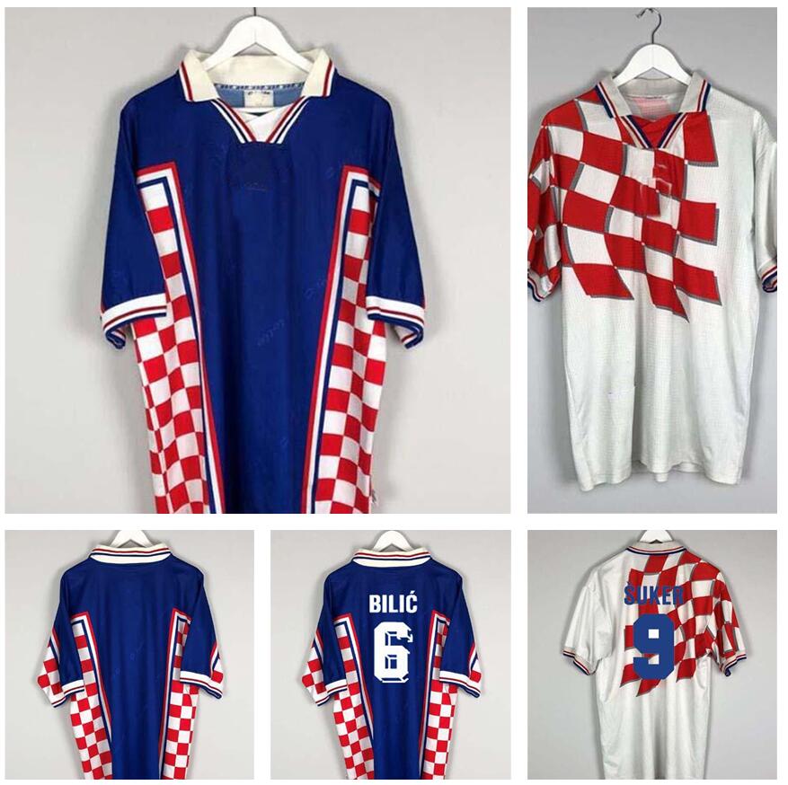 

1998 Retro SUKER 98 short sleeve home away MODRIC maillot de foot adult white blue football shirt