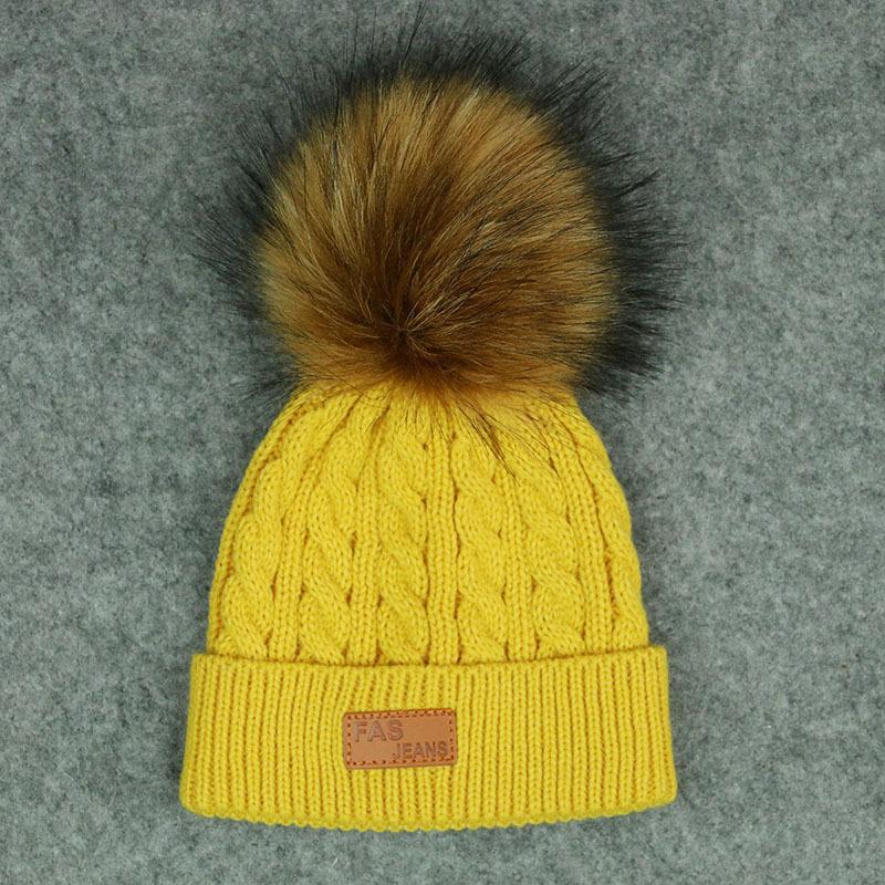 

2021 New Fashion Children Winter Hats Baby Kids Girl Solid Knitted Beanies Caps Hair Ball Thick Baby Boys Girls Winter Warm Hat, White