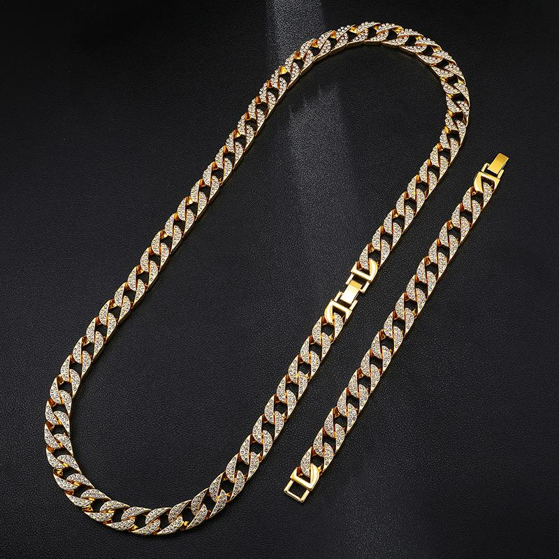 

D&Z Male's Fashion Bling Iced Out Crystal Rhinestone Cuban Link Chain Necklace For Men Rock Hip Hop Jewelry