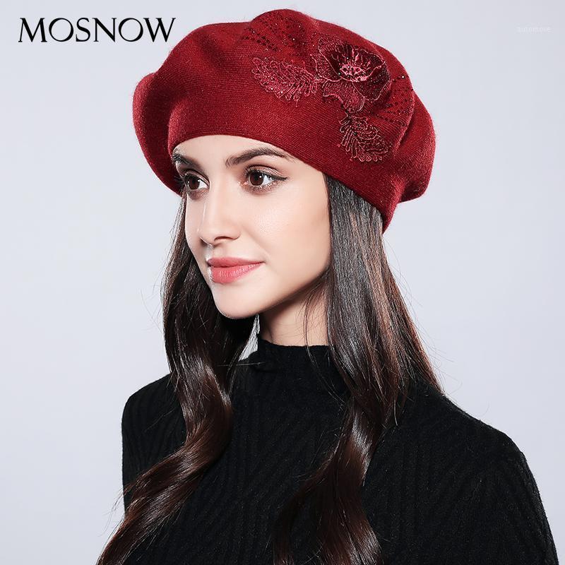 

MOSNOW Bonnet Femme Women Beret Cotton Wool Brand New Knitted Fashion Flower Autumn 2020 Winter Hats For Women Caps #MZ7411, Dark grey