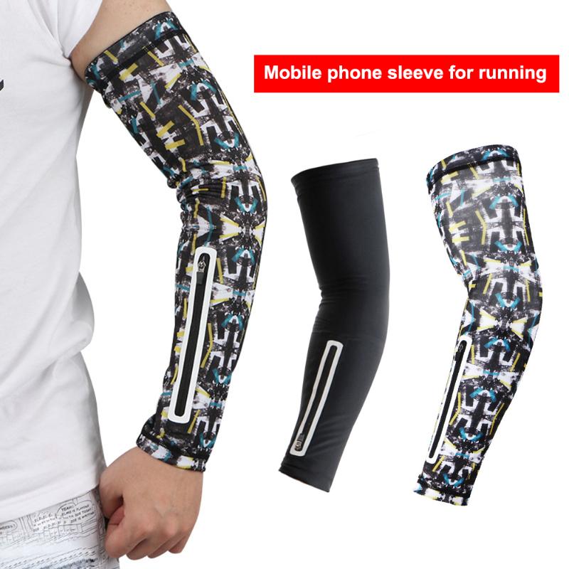 

1pc Sports Arm Sleeves Sun UV Protection Hand Cover for Fishing Running Bicycle Cycling Zipper Mobile Phone Pocket Arm Guard, Black