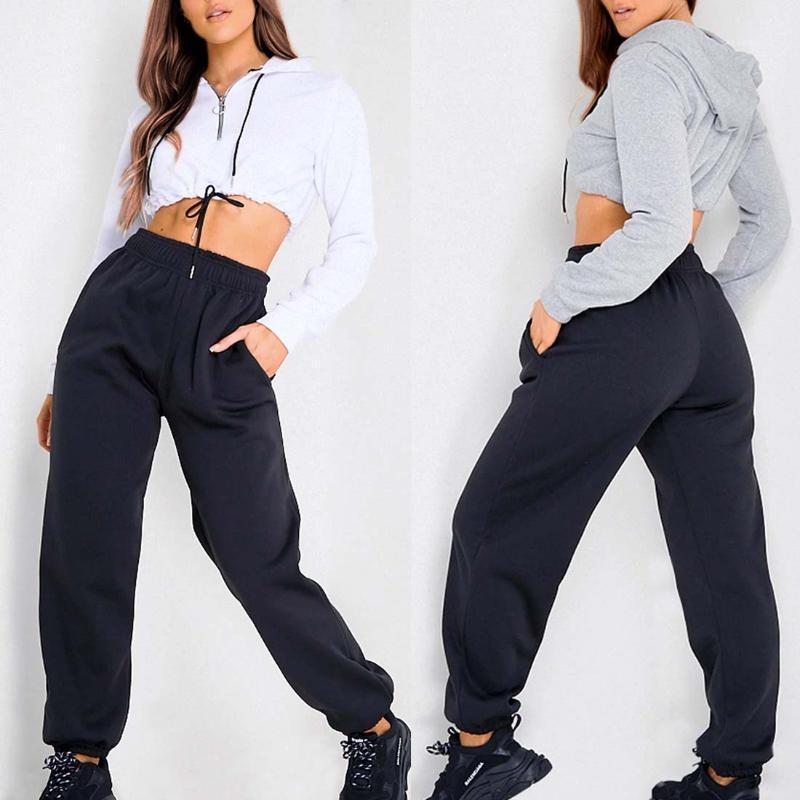 

Hooded Tracksuit Women 2 Pcs Running Set 2020 Fashion 1/4 Zipper Joggers Suits Workout Loose Sweatshirts Casual Pants Sportswear1, White