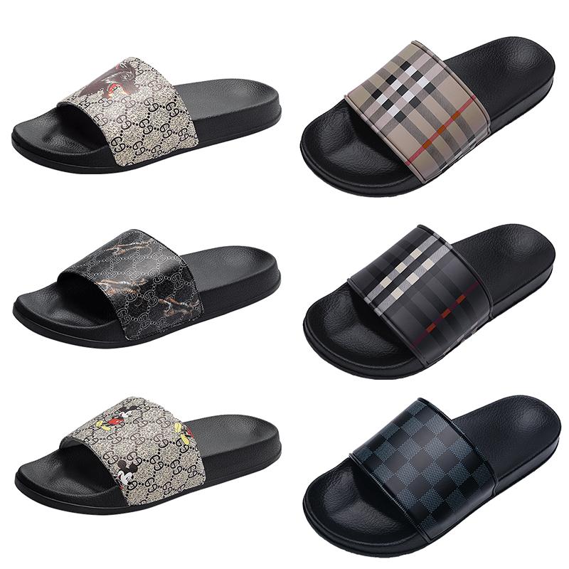 

Newest Rubber Slides Sandals cartoon Grid pattern Men Slipper Flat Bottoms Flip Flops mens Fashion Striped Beach Slippers platform sneakers, 621 3#