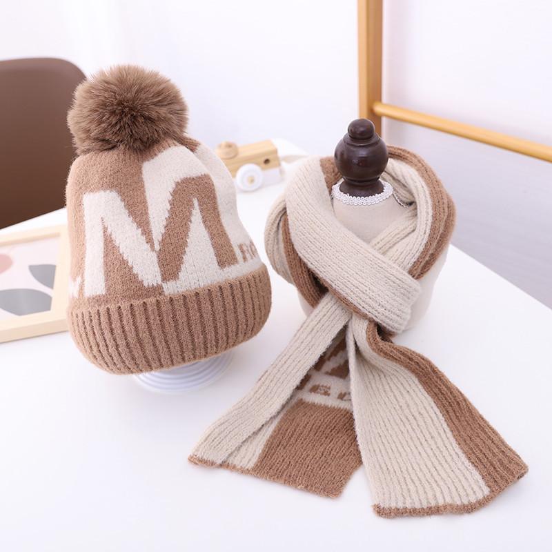 

New Autumn/winter Knitted Suit For Children Cuhk Children Warm Hat For Boys And Girls Knitted Scarf In Winter, Red