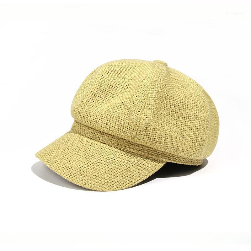 

New octagonal hat female beret autumn thin knit hat British retro Korean version of the wild sunshade cap1, E-111 beige