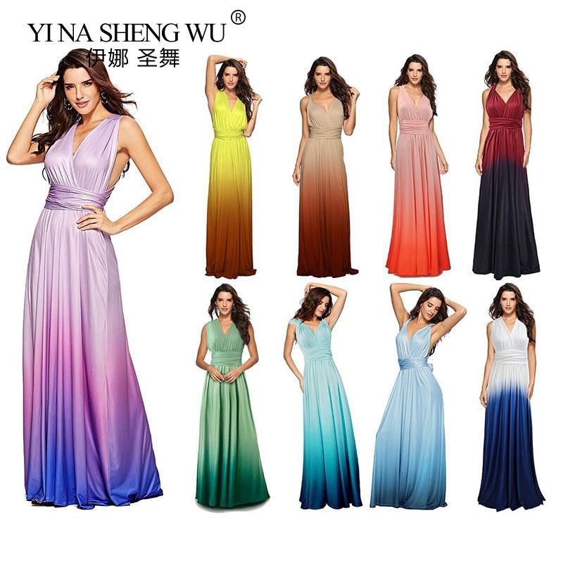 

Long Gradient Color Milk Silk Dress Cross Backless Floor-length Dance Dress Sexy V-neck Bandage Dresses Wedding Party New, Color4
